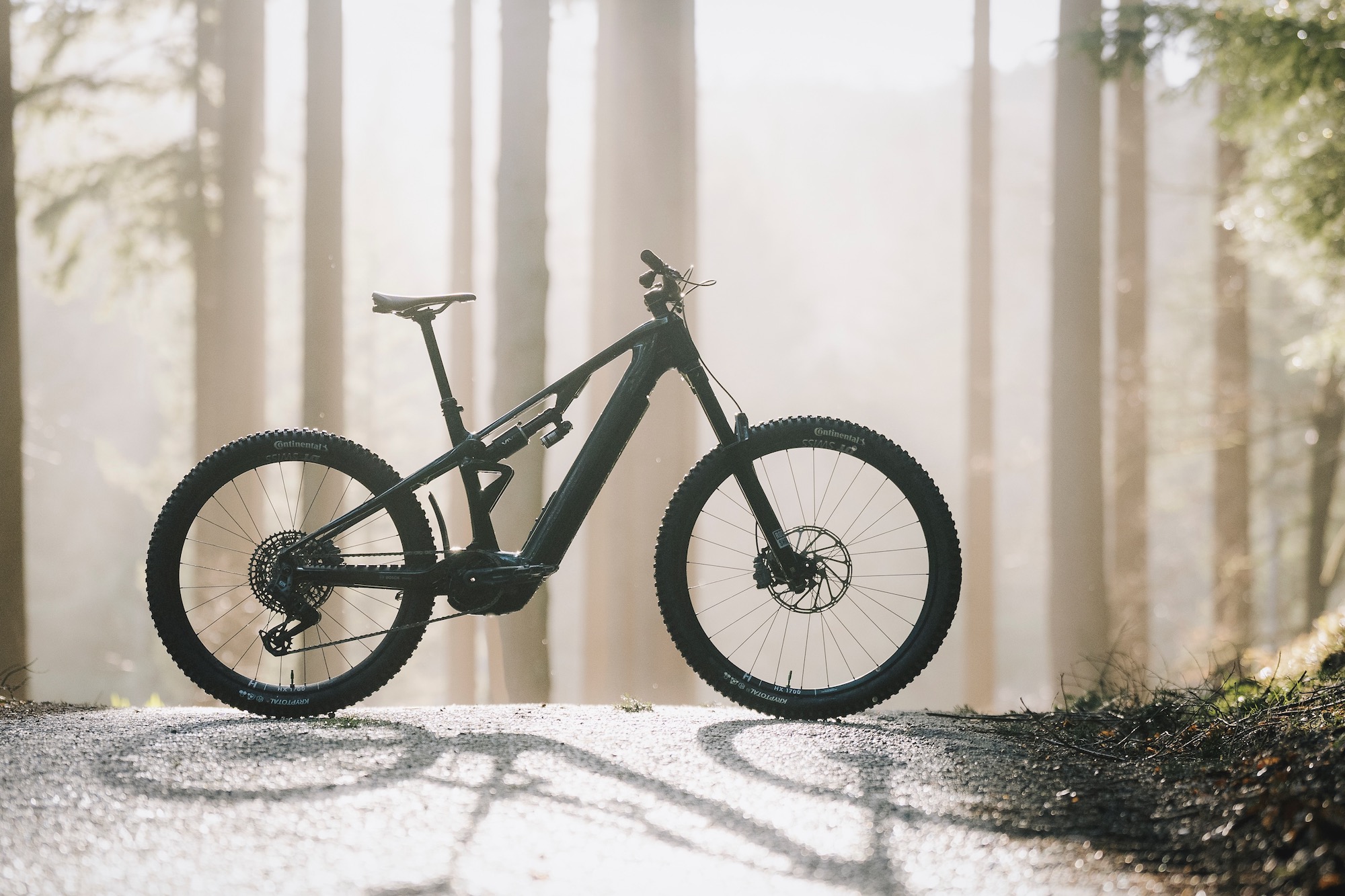 profile shot of the Merida Lithos eMTB in the forest